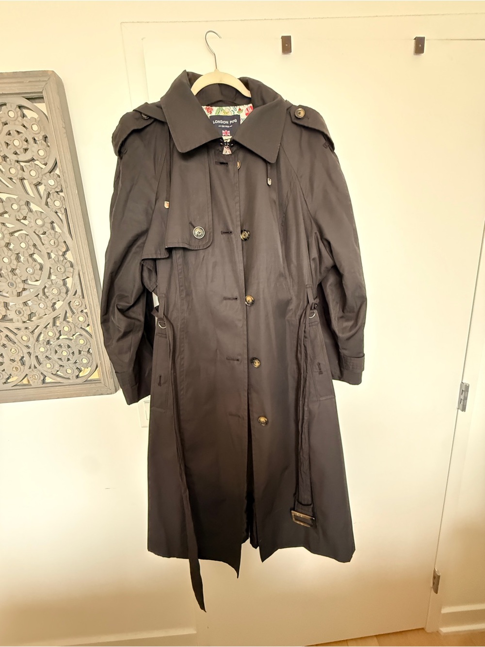 London Fog Black Long Trench Coat with Belt
